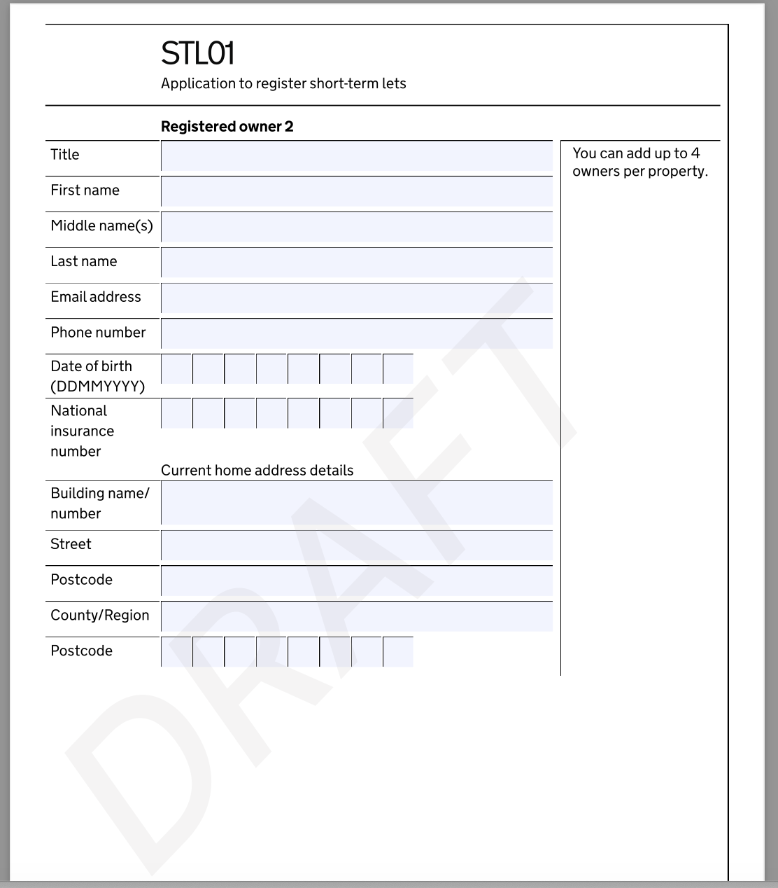 Screenshot of an example page from the paper registration form showing a question with multiple answers. In this case, the form enables multiple owners to be captured.
